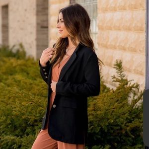 Black Waffled Side Slit Blazer Medium